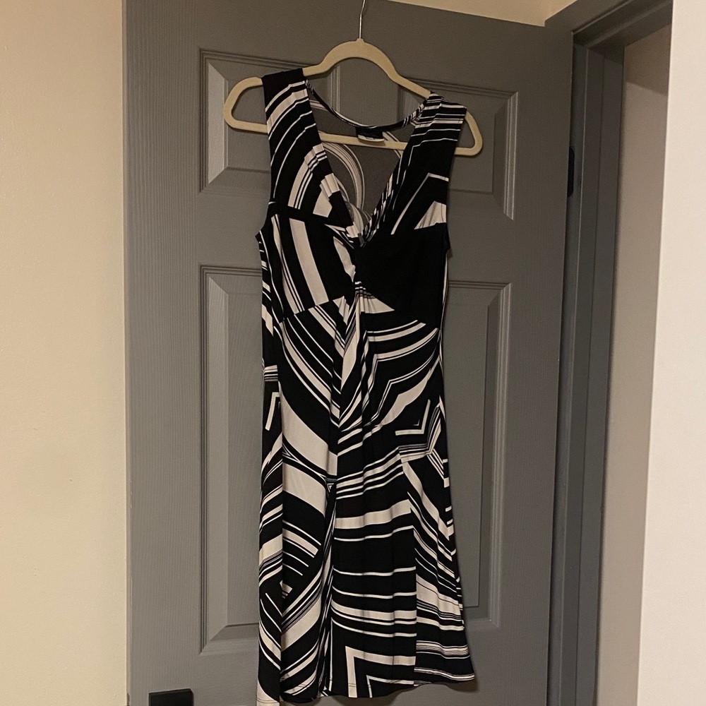 Black and White Geometric Dress Dream Dance Made in USA vintage 80s or 90s
